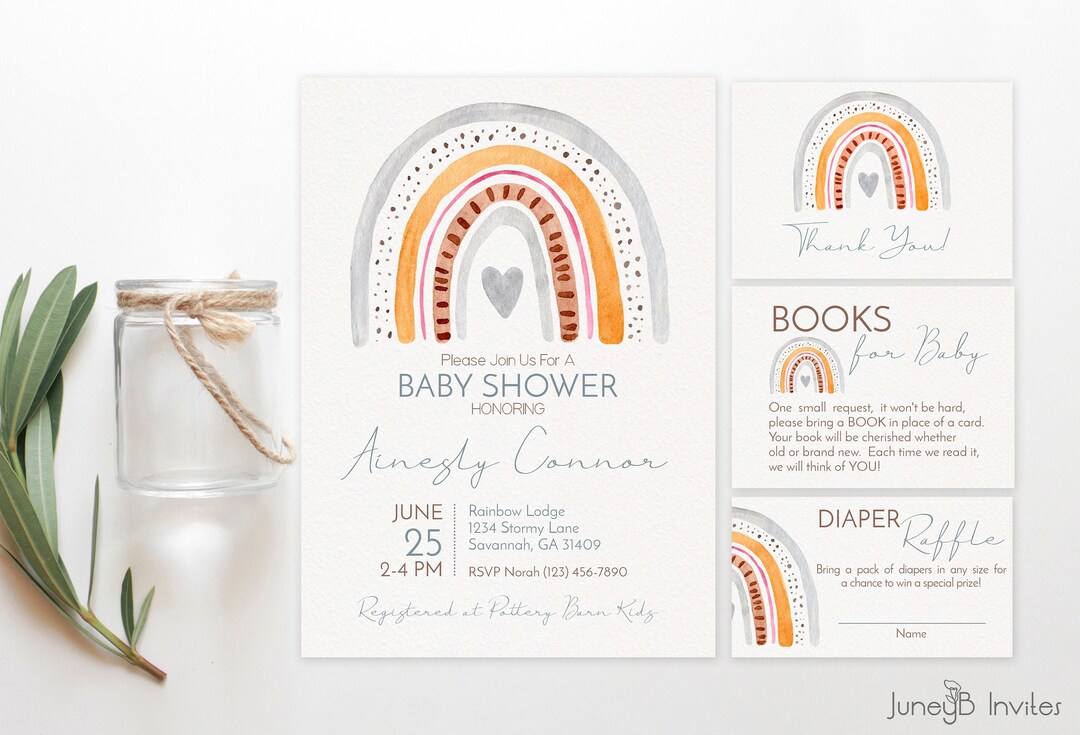 Rainbow Baby Shower Invitation, Pastel Rainbow Invitation, Blue and ...