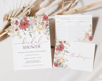 Invitación para despedida de soltera con flores silvestres / Plantilla editable (descarga digital)