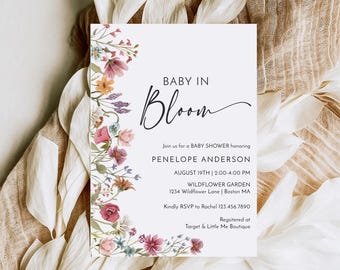 Baby Shower Invitation Baby In Bloom Wildflower Garden Editable (Printable)