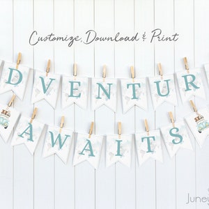 Adventure Awaits Banner Adventure Baby Shower Printable - Etsy