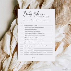 Baby Shower Family Feud Game | Family Feud Printable Card | Minimalist Custom Family Feud Baby Shower Game | Edit With Corjl