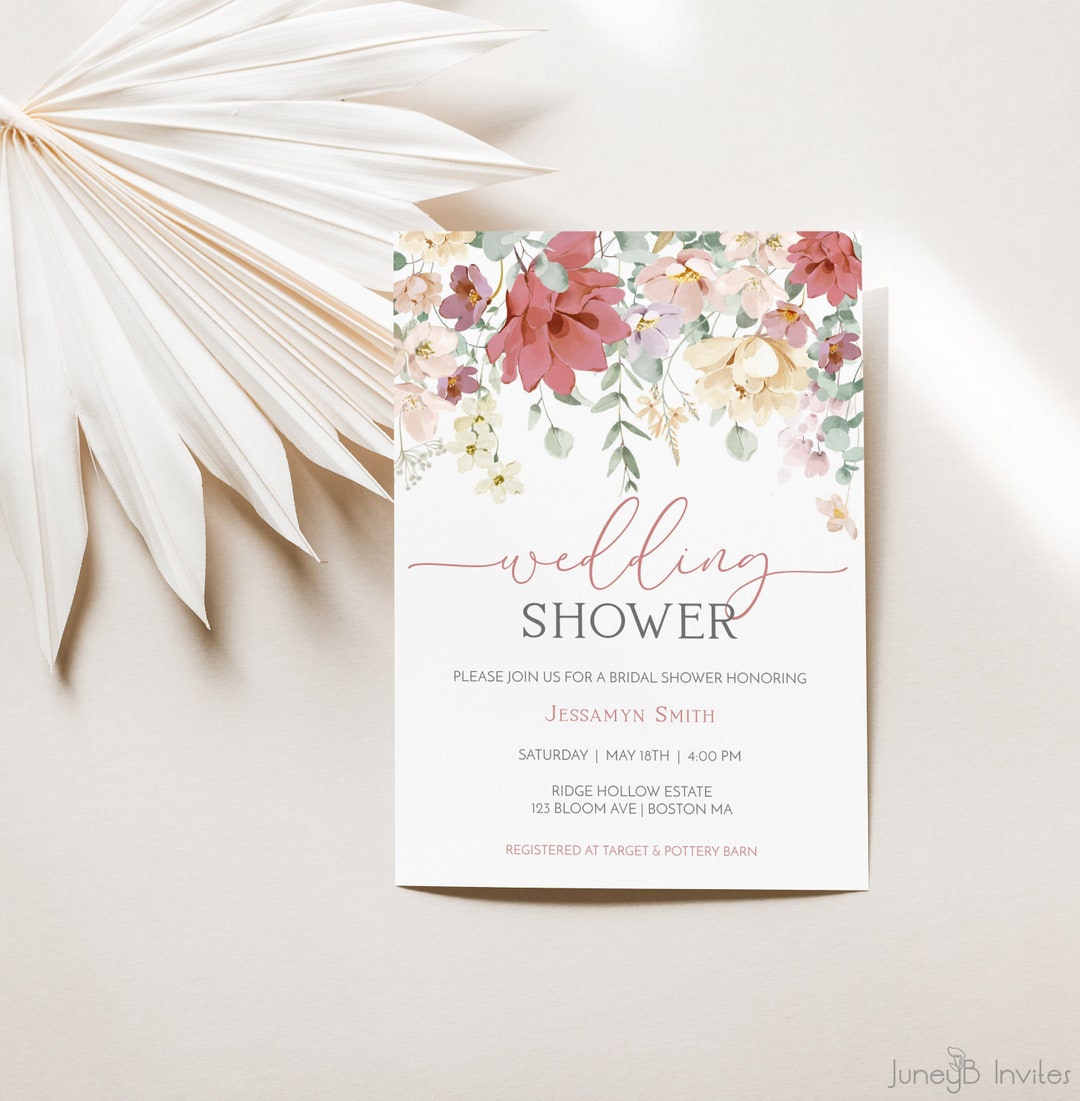 Wildflower Wedding Shower Invitation Template Wildflower Invite Boho