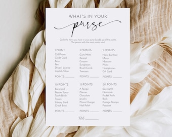 What's In Your Purse Bridal Shower Game | Minimalist Design (Instant Download)
