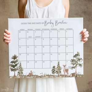 Woodland Baby Shower Due Date Birthday Calendar | Baby Shower Games | Guess Baby&#39;s Birthday | Baby Prediction | Forest Animals Baby Shower