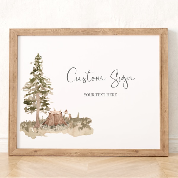 Woodland Baby Shower Custom Sign Template | Adventure Baby Shower Sign | Watercolor Forest | Baby Deer Baby Shower Sign | Editable Template