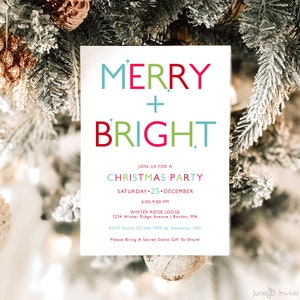 Christmas Party Invite | Merry and Bright | Minimalist Christmas Invite | Modern Christmas Party Invitation | Holiday Invitation