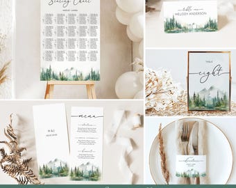 Adventure Wedding Seating Chart Template Mountain Forest Editable Sign (Printable)