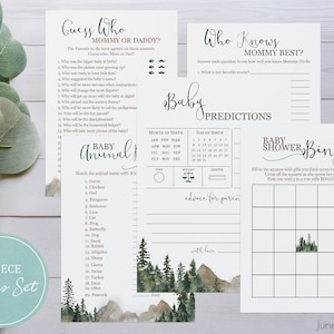 Oh Baby Watercolor Forest Baby Shower Gry, Watercolor Trees Baby Shower Gry, Mountain Scene Printable Games Bundle, Adventure Shower