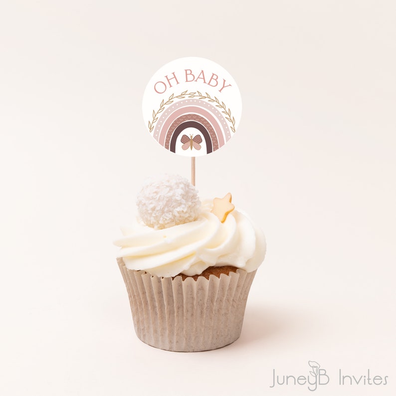 Boho Rainbow Baby Shower Cupcake Toppers Editable Template Etsy
