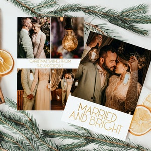 Tarjeta de Navidad casada y brillante, tarjeta fotográfica de Navidad recién casados, primera tarjeta de Navidad, Navidad recién casada, tarjeta de Navidad editable