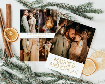 Married and Bright Christmas Card, Newly Wed Christmas Photo Card, First Christmas Card, Just Married Christmas, Editable Christmas Card