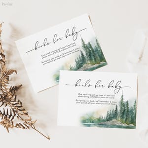 Boek voor babykaart | Inzet babyshower Mountain | Thema waterverfbos avontuur | Avontuurboeken Aanvraagkaarten | Neem een bijsluiter mee