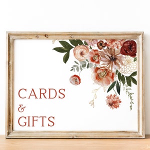 Fall Bridal Shower Cards and Gifts Sign, Fall Baby Shower Cards & Gifts Sign, Falls Floral Shower Sign, Editable Sign Template