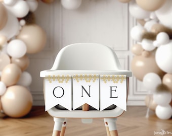 Banner para trona de primer cumpleaños de abeja: decoración de panal (plantilla editable)