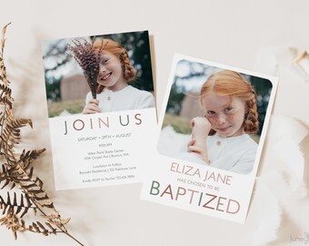 Modern LDS Baptism Invitation Template Editable Photo Invite for Girl Minimal (Printable)