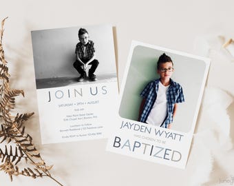 Modern LDS Baptism Invitation Template Editable Photo Invite for Boy Minimal (Printable)
