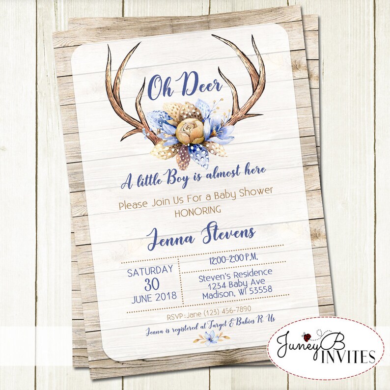 Oh Deer Baby Shower Invitation Baby Boy Shower Invite Etsy