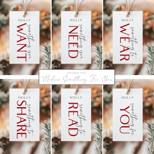 Printable Christmas Gift Tags Set | Custom Name Something You Want Tag | Something You Need | Gift Tags From Santa | Modern Christmas Tag