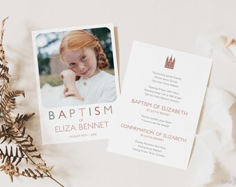 Modern LDS Baptism Program Template Editable for Girl Minimal Photo (Printable)
