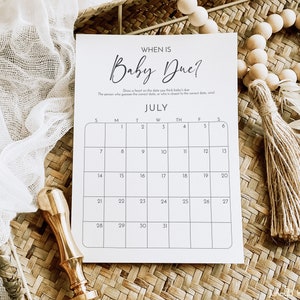 Modèle de jeu « Quand est-ce que bébé est prévu » minimaliste | de jeu de calendrier de baby shower de date d'échéance | Jeu de pronostics pour bébé | Jeu d'anniversaire de bébé