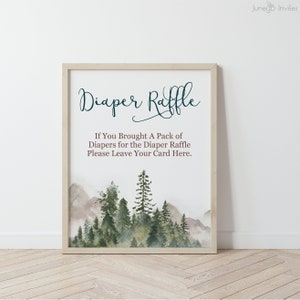 Signo de rifa de pañales del bosque de acuarela, signo de rifa con montaña y árboles, signo del bosque de árboles de acuarela, signo de rifa de pañales Descargar