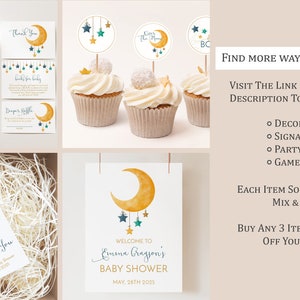 Over the Moon Custom Sign Template, Watercolor Moon and Stars Baby ...