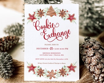 Cookie Exchange Invitation | Christmas Invitation | Holiday Invitation | Cookie Swap | Gingerbread Invitation | Editable Template