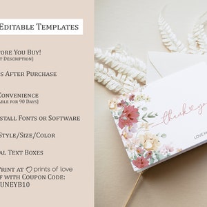 Floral Thank You Card Template | Wildflower Wedding | Wedding Thank You ...