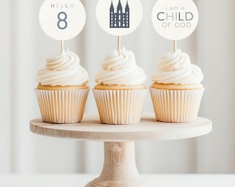 Modern LDS Baptism Cupcake Topper Template Editable for Boy Minimal (Printable)
