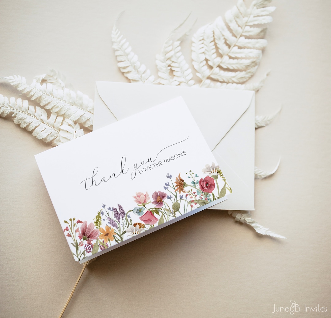 Wildflower Wedding Thank You Card Template | Printable Floral ...