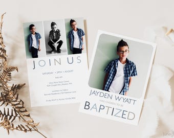 Modern LDS Baptism Invitation Template Editable Photo Invite for Boy Minimal (Printable)