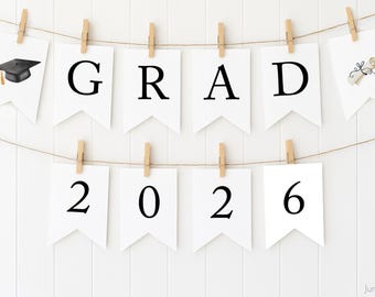 Graduation Banner Template Editable Graduation Party Decor Minimal Black White (Printable)