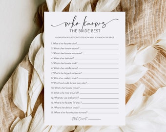 Who Knows The Bride Best Bridal Shower Game | Would She Rather Bridal Game | Script Bridal Shower Games | Printable Bridal Shower Game