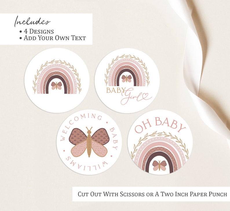 Boho Rainbow Baby Shower Cupcake Toppers Editable Template Etsy