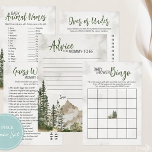 The Adventure Begins Baby Shower Games, Watercolor Trees Baby Shower Games,  Mountain Scene Printable Games Bundle, Adventure Shower