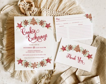 Watercolor Gingerbread Cookie Exchange Invitation | Editable Template