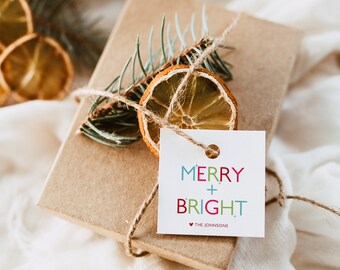 Merry + Bright Christmas Tag Template | Editable Holiday Favor (Digital)