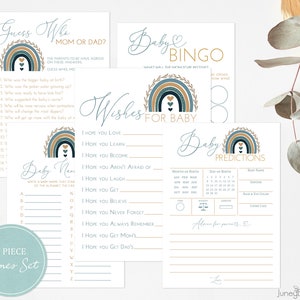 Muted Tones Rainbow Baby Shower Games Set | Watercolor Rainbow Wishes For Baby | Baby Shower Boy | Instant Download