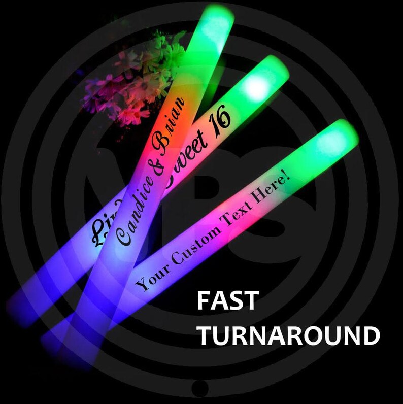 100 CUSTOM LED Foam Glow Stick Batons 16 3 Flashing Etsy