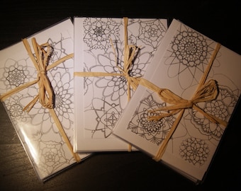 Pack of 5 original flower design greetings cards, adult colouring, colour me cards