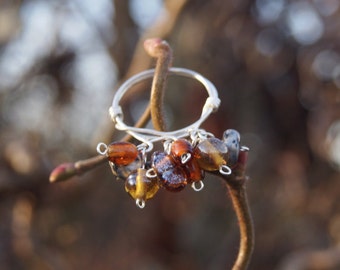 Handmade cluster bead ring, Autumn colours glass bead ring, sterling silver