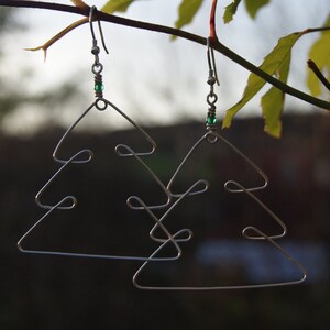 Christmas tree earrings, handmade Christmas earrings, sterling silver Christmas trees