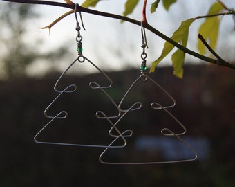 Christmas tree earrings, handmade Christmas earrings, sterling silver Christmas trees