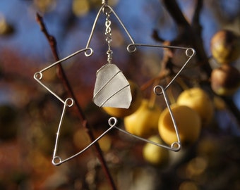 Handmade seaglass Christmas decoration, star Christmas decoration, original design sterling silver