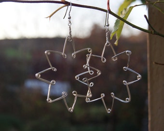 Christmas earrings, handmade Christmas star earrings, sterling silver