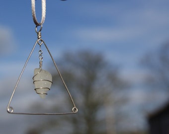 Handmade seaglass Christmas decoration, triangle Christmas decoration, sterling silver