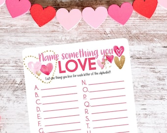 Name Something You Love Printable Valentine's Day Game | Valentines Game | Galentines Day Game | School Valentine's Day Party