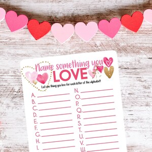 Name Something You Love Printable Valentine&#39;s Day Game | Valentines Game | Galentines Day Game | School Valentine&#39;s Day Party