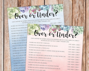 Over Or Under Bridal Shower, Bachelorette Party Shower Game (Digital PDF)