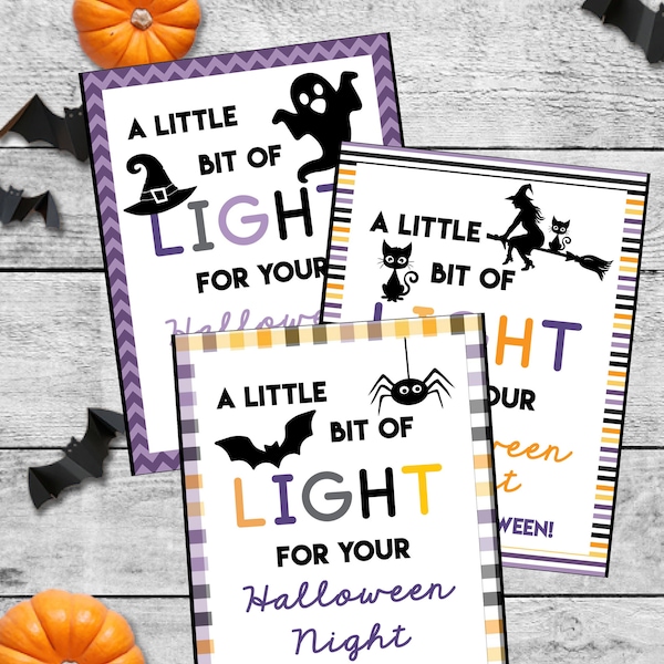 A Little Bit Of Light For Your Halloween Night Glow-Stick Cards | Halloween Daycare Treat | Halloween School Treat | Halloween Favors